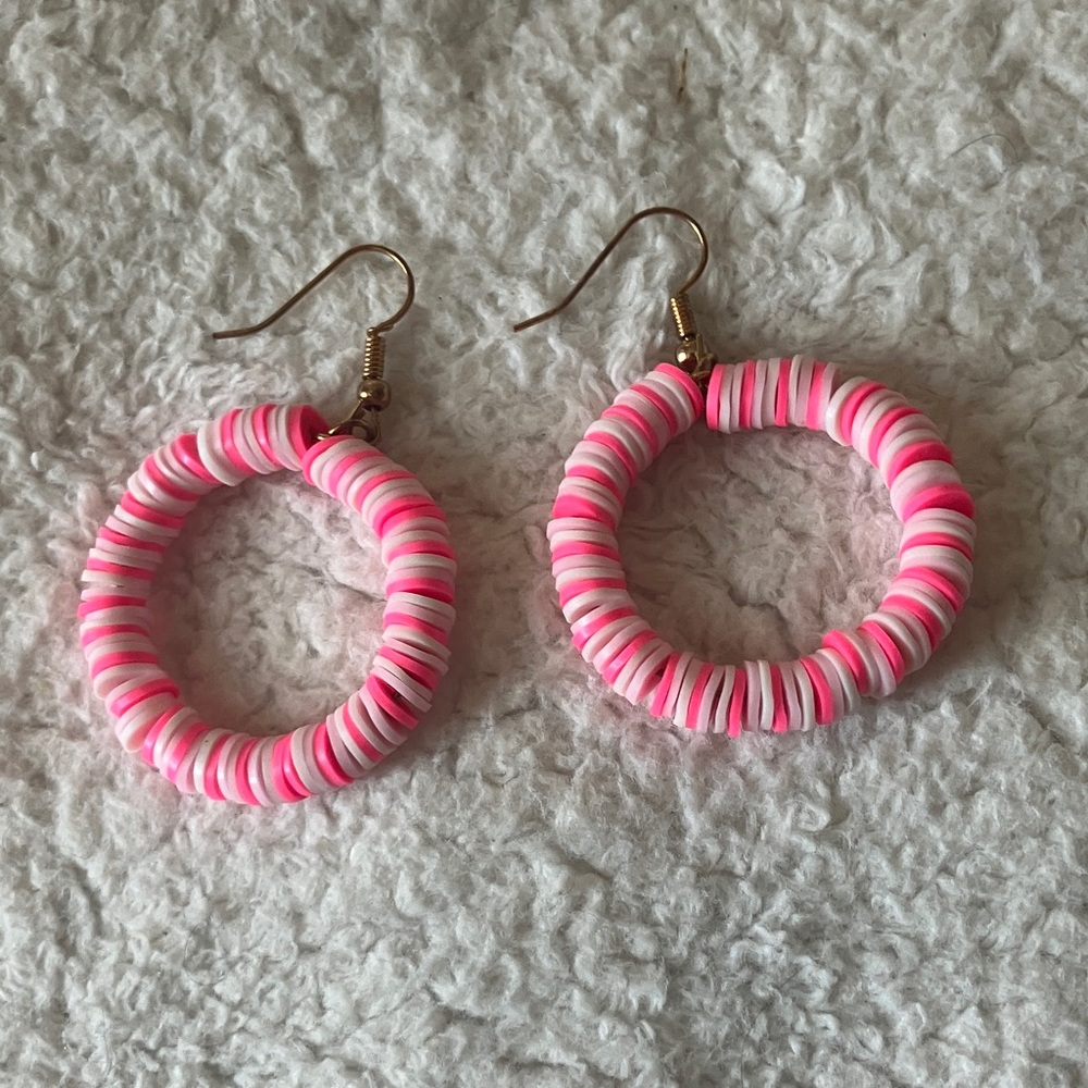 Pink and White Hoop Earrings